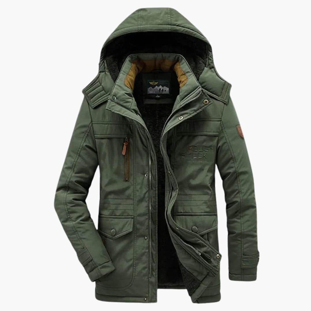 Men's hooded Jacke with zip closure and multiple pockets