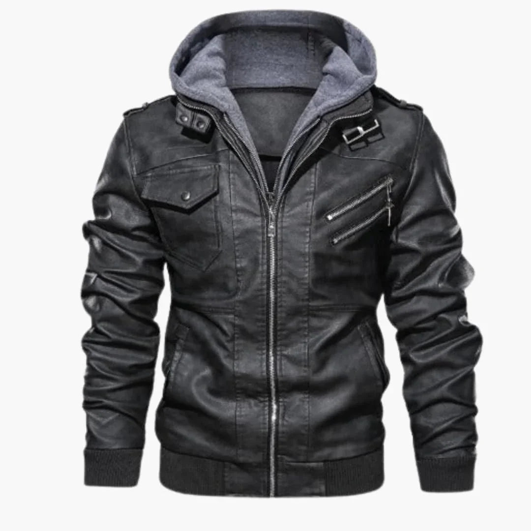 Men's hooded Jacke with zippered pockets and long sleeves