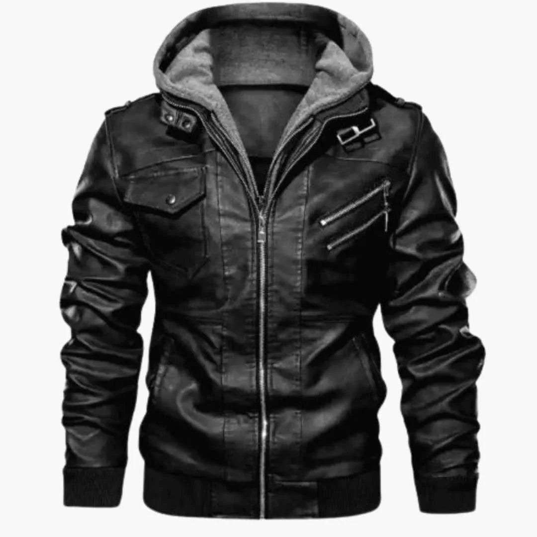 Men's hooded Jacke with zippered pockets and long sleeves