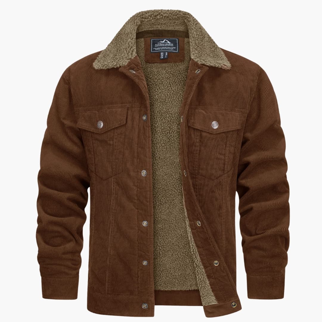 Men's Jacke with faux fur collar and ribbed surface
