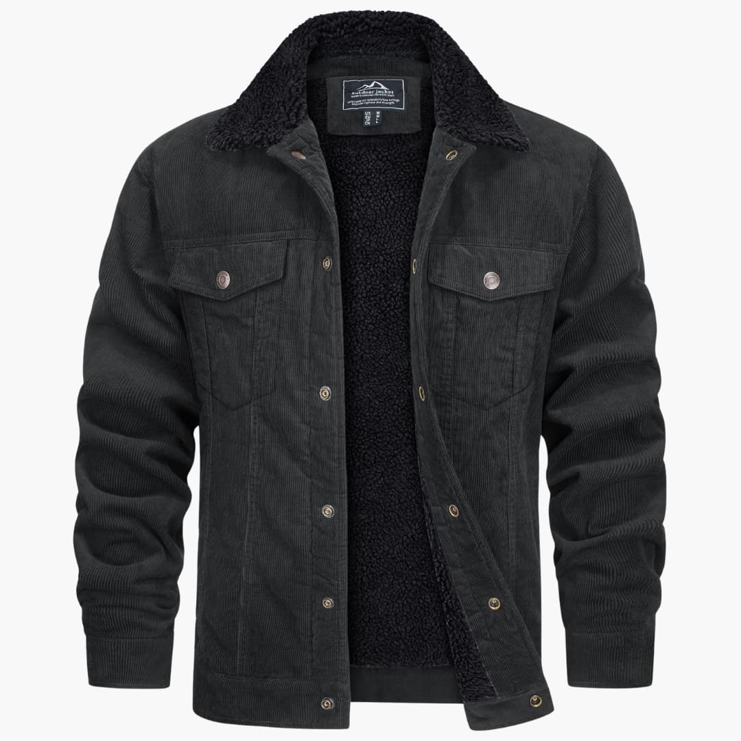 Men's Jacke with faux fur collar and ribbed surface