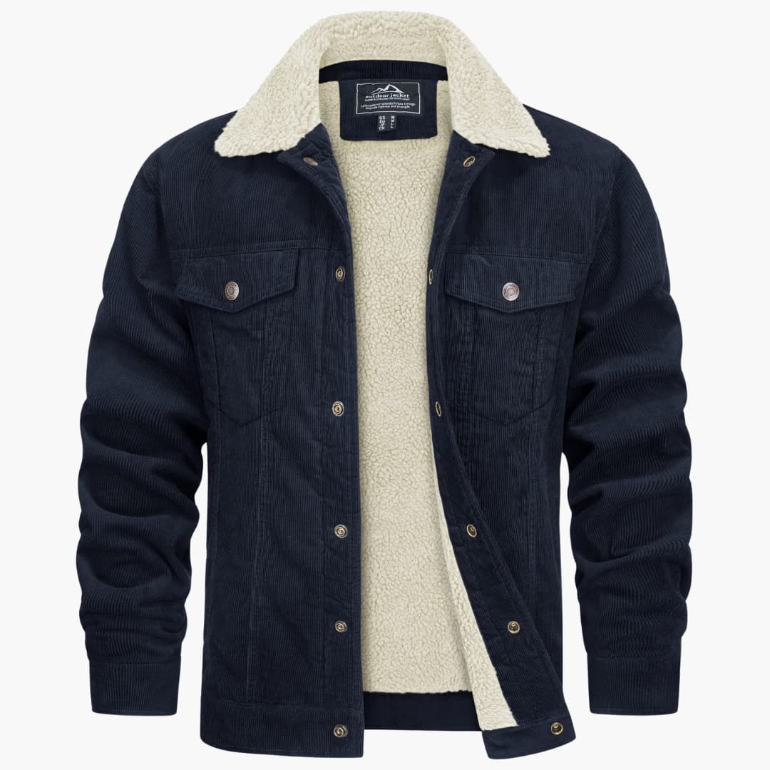 Men's Jacke with faux fur collar and ribbed surface