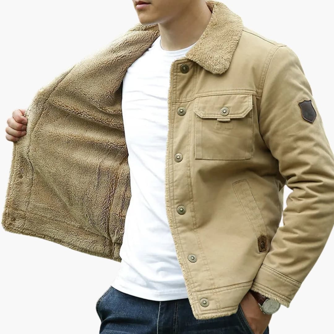 Men's Jacke with faux fur collar and buttons