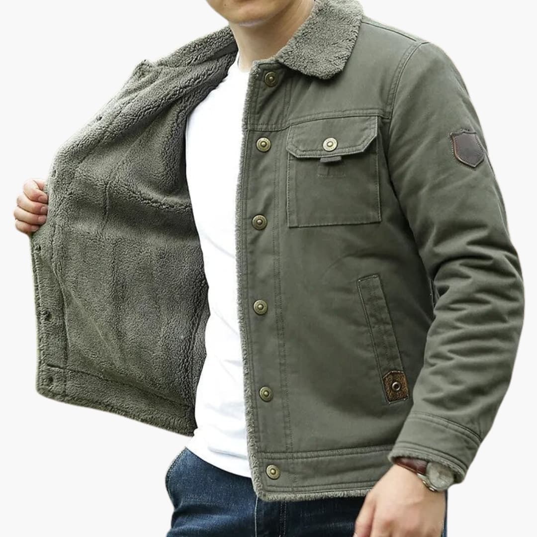 Men's Jacke with faux fur collar and buttons