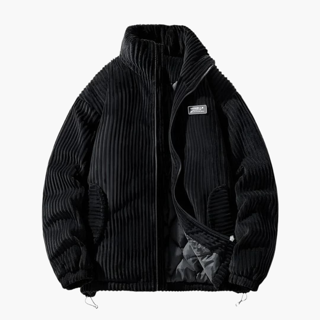 Men's ribbed surface Jacke with zip closure and stand-up collar