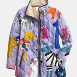 Michèle | Gesteppte Jacke mit kleinen Hunden – Flieder mit Print