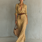 Matilda – Long Maxi Kleid with Lapel Collar and Belt